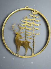 Indlæs billede til gallerivisning Handmade reindeer and tree gold wall art for indoors/outdoors 30 x 1 x 32cm - Marissa's Garden & Gift