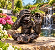 Load image into Gallery viewer, Monkey bronze polyresin garden sculpture hear no evil measuring 28x25x20cm