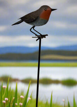 Load image into Gallery viewer, Handmade powder coated Robin on a pole sculpture 130cm tall - Marissa's Garden & Gift