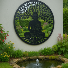 Afbeelding in Gallery-weergave laden, Handmade 60cm black metal Wall Plaque with acrylic mirror, colourful Metal, Garden/indoor Wall Art powder coated steel - Marissa's Garden & Gift