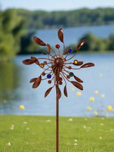 Indlæs billede til gallerivisning Handmade Chelsea powder coated garden wind sculpture spinner measuring 190cm with solar bulb - Marissa's Garden & Gift