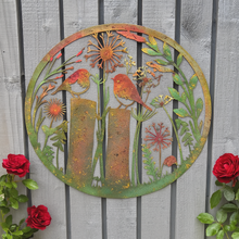 Indlæs billede til gallerivisning Handmade rusty 60cm wall plaque of robin birds Tree Wall Plaque, Rusted coloured Metal, Garden/indoor Wall Art with peeling effect - Marissa's Garden & Gift