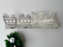 Load image into Gallery viewer, Handmade Christmas silver three piece train set measuring 50 x 8 x 16cm - Marissa's Garden & Gift