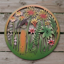 Laden Sie das Bild in den Galerie-Viewer, Handmade peeling 60cm wall plaque of coloured robin bird with flowers Plaque, coloured Metal, Garden/indoor Wall Art - Marissa's Garden & Gift