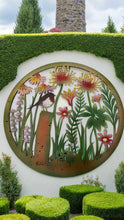 Load image into Gallery viewer, Handmade peeling 60cm wall plaque of coloured robin bird with flowers Plaque, coloured Metal, Garden/indoor Wall Art - Marissa's Garden & Gift