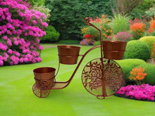 Indlæs billede til gallerivisning Handmade bronze tricycle with with birds and tree of life wheels pot plant holder stand with one pot - Marissa's Garden & Gift
