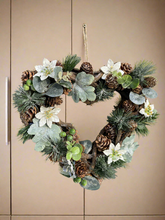 Afbeelding in Gallery-weergave laden, Handmade hanging heart wreath 30 x 29 x 10cm Christmas /seasonal hanging wreath - Marissa's Garden & Gift