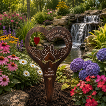 Load image into Gallery viewer, Handmade bronze paw print with angel wings memorial stake