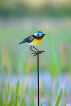 Load image into Gallery viewer, Handmade powder coated Blue tit on a pole sculpture 130cm tall - Marissa's Garden & Gift