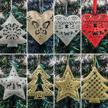 Load image into Gallery viewer, Handmade selection of ten hanging Christmas tree metal powder coated hanging tree ornaments. - Marissa's Garden & Gift