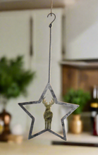 Afbeelding in Gallery-weergave laden, Handmade powder coated hanging silver star with reindeer measuring 27 x 25 x 1cm - Marissa's Garden & Gift