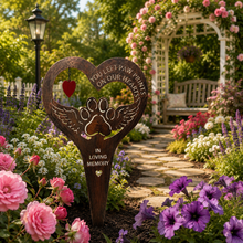 Load image into Gallery viewer, Handmade bronze paw print with angel wings memorial stake