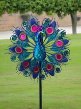 Indlæs billede til gallerivisning Handmade Aurora peacock powder coated garden wind sculpture spinner measuring 150cm - Marissa's Garden & Gift