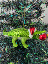 Load image into Gallery viewer, Glass Christmas crocodile with bauble in mouth Christmas bauble tree hanging decoration/christmas/seasonal/ glass hanging item - Marissa's Garden & Gift