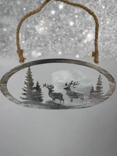 Indlæs billede til gallerivisning Handmade reindeer and Christmas tree silver wall art for indoors/outdoors oval wall art 38 x 1 x 18cm - Marissa's Garden & Gift