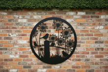 Afbeelding in Gallery-weergave laden, Handmade black 40cm wall plaque of Robin birds Tree Wall Plaque, black coloured Metal, Garden/indoor Wall Art powder coated steel