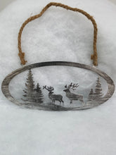 Indlæs billede til gallerivisning Handmade reindeer and Christmas tree silver wall art for indoors/outdoors oval wall art 38 x 1 x 18cm - Marissa's Garden & Gift