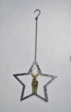 Afbeelding in Gallery-weergave laden, Handmade powder coated hanging silver star with reindeer measuring 27 x 25 x 1cm - Marissa's Garden & Gift