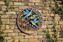 Laden Sie das Bild in den Galerie-Viewer, Handmade rusty 60cm acrylic mirror wall plaque of humming birds Tree Wall Plaque, coloured Metal, Garden/indoor Wall Art with peeling effect