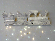 Load image into Gallery viewer, Handmade Christmas silver three piece train set measuring 50 x 8 x 16cm - Marissa's Garden & Gift