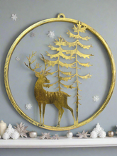 Indlæs billede til gallerivisning Handmade reindeer and tree gold wall art for indoors/outdoors 30 x 1 x 32cm - Marissa's Garden & Gift