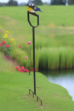 Load image into Gallery viewer, Handmade powder coated Blue tit on a fork sculpture 105cm tall - Marissa's Garden & Gift
