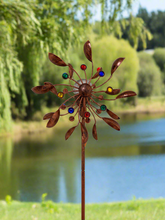 Indlæs billede til gallerivisning Handmade Chelsea powder coated garden wind sculpture spinner measuring 190cm with solar bulb - Marissa's Garden & Gift