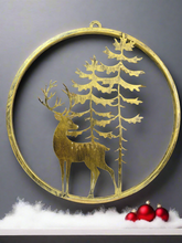 Indlæs billede til gallerivisning Handmade reindeer and tree gold wall art for indoors/outdoors 30 x 1 x 32cm - Marissa's Garden & Gift