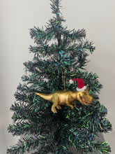 Indlæs billede til gallerivisning Glass Christmas dinosaur with hat Christmas bauble tree hanging decoration/christmas/seasonal/ glass hanging item - Marissa's Garden & Gift