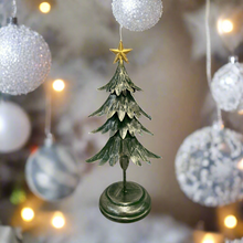 Load image into Gallery viewer, Handmade Christmas metal tree table decoration green with gold brushed effect 16 x 10 x 31cm - Marissa's Garden & Gift