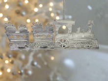 Load image into Gallery viewer, Handmade Christmas silver three piece train set measuring 50 x 8 x 16cm - Marissa's Garden & Gift