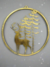 Indlæs billede til gallerivisning Handmade reindeer and tree gold wall art for indoors/outdoors 30 x 1 x 32cm - Marissa's Garden & Gift