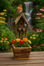 Laden Sie das Bild in den Galerie-Viewer, Handmade wooden birdhouse hut with three entrances measuring 16 x 10 x 21cm - Marissa's Garden & Gift