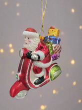Afbeelding in Gallery-weergave laden, Glass Santa Claus on a motorbike /Father Christmas Christmas bauble tree hanging decoration/christmas/seasonal/ glass hanging item - Marissa's Garden & Gift