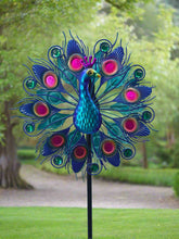 Indlæs billede til gallerivisning Handmade Aurora peacock powder coated garden wind sculpture spinner measuring 150cm - Marissa's Garden & Gift