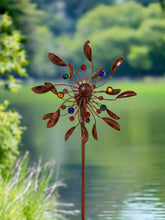 Indlæs billede til gallerivisning Handmade Chelsea powder coated garden wind sculpture spinner measuring 190cm with solar bulb - Marissa's Garden & Gift