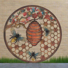 Indlæs billede til gallerivisning Handmade 40cm Bee and bee hive Wall Plaque, colourful Metal, Garden/indoor Wall Art powder coated steel - Marissa's Garden & Gift