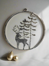 Indlæs billede til gallerivisning Handmade reindeer and tree silver wall art for indoors/outdoors 30 x 1 x 32cm - Marissa's Garden & Gift