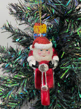Afbeelding in Gallery-weergave laden, Glass Santa Claus on a motorbike /Father Christmas Christmas bauble tree hanging decoration/christmas/seasonal/ glass hanging item - Marissa's Garden & Gift
