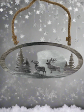 Indlæs billede til gallerivisning Handmade reindeer and Christmas tree silver wall art for indoors/outdoors oval wall art 38 x 1 x 18cm - Marissa's Garden & Gift