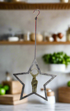 Afbeelding in Gallery-weergave laden, Handmade powder coated hanging silver star with reindeer measuring 27 x 25 x 1cm - Marissa's Garden & Gift