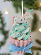 Laden Sie das Bild in den Galerie-Viewer, Resin unicorn cupcake Christmas bauble tree hanging decoration/christmas/seasonal/ resin hanging item - Marissa's Garden & Gift