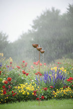 Load image into Gallery viewer, Handmade powder coated bronze rain catcher on a stake 120cm