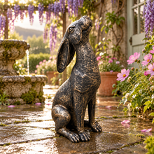 Load image into Gallery viewer, New Bronze Moon Gazing Hare, 38 cm polyresin garden ornament in a landscaped garden