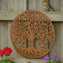 Load image into Gallery viewer, Handmade tree of life bronze powder coated wall art 60cm with two robins - Marissa's Garden & Gift