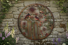 Indlæs billede til gallerivisning Handmade rusty 80cm wall plaque of robin birds Tree Wall Plaque, Rusted coloured Metal, Garden/indoor Wall Art with peeling effect