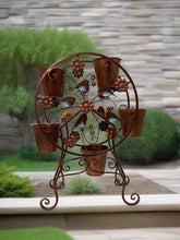 Load image into Gallery viewer, Handmade bronze with decorative robins windmill plant stand with five pots - Marissa's Garden & Gift
