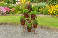 Load image into Gallery viewer, Handmade bronze with decorative robins windmill plant stand with five pots