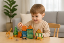 Laden Sie das Bild in den Galerie-Viewer, 84-Piece Magnetic Blocks with Safari Animals – Educational STEM Building Toy Set - Marissa's Garden & Gift