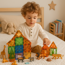 Laden Sie das Bild in den Galerie-Viewer, 84-Piece Magnetic Blocks with Safari Animals – Educational STEM Building Toy Set - Marissa's Garden & Gift